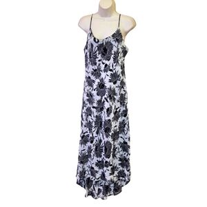 Amorose` Vintage Black Multi-Color Floral High Low Slip Maxi Dress,X-Large
